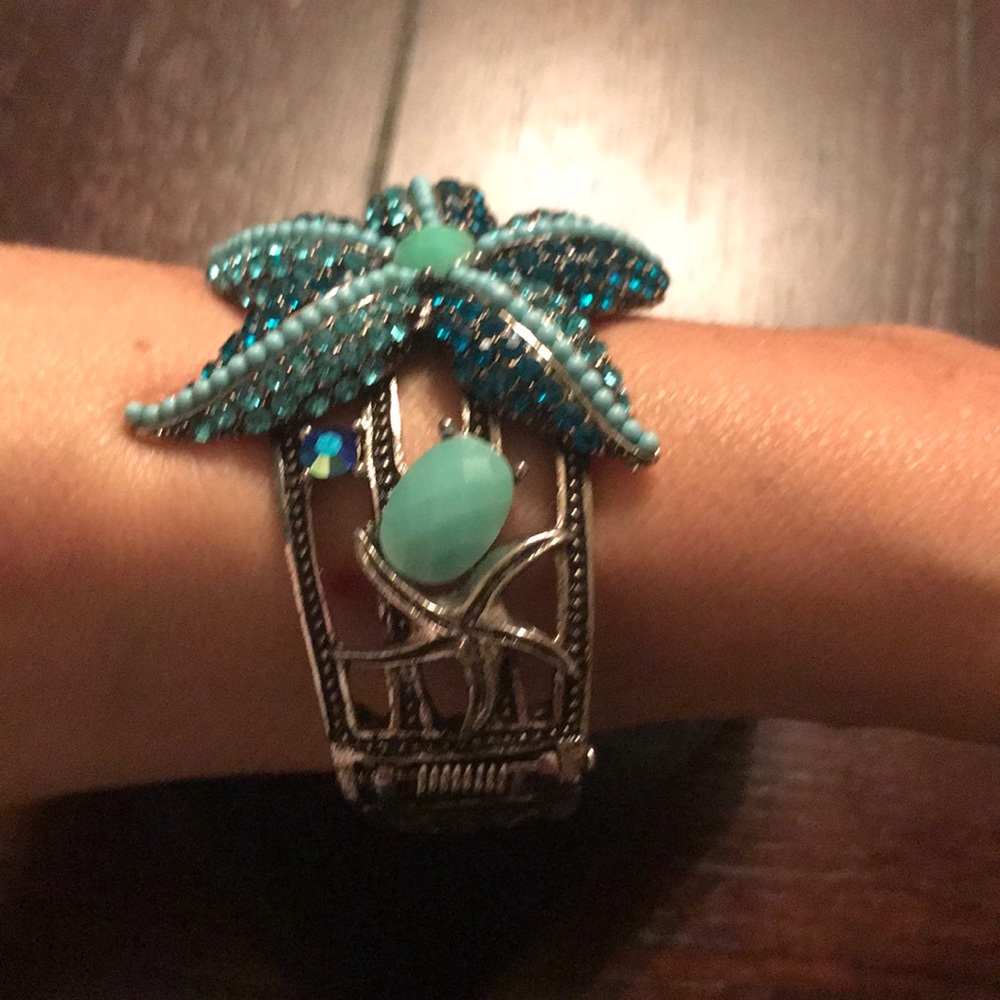 Starfish Statement Bracelet - Turquoise Rhineston… - image 2